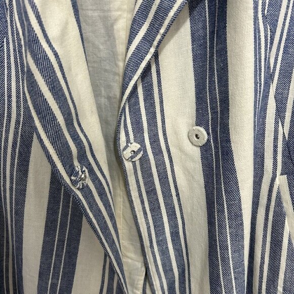 Elevenses Anthropologie North Channel Blue Striped Linen Blend Jacket Size S - Picture 8 of 14